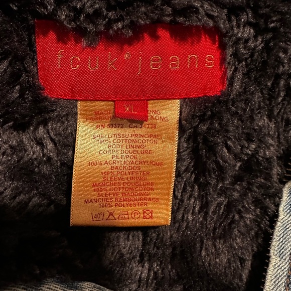 VTG 90s Men’s XL FCUK denim Faux Fur Lined Jacket. Light Wash. Distressed. - Picture 6 of 16